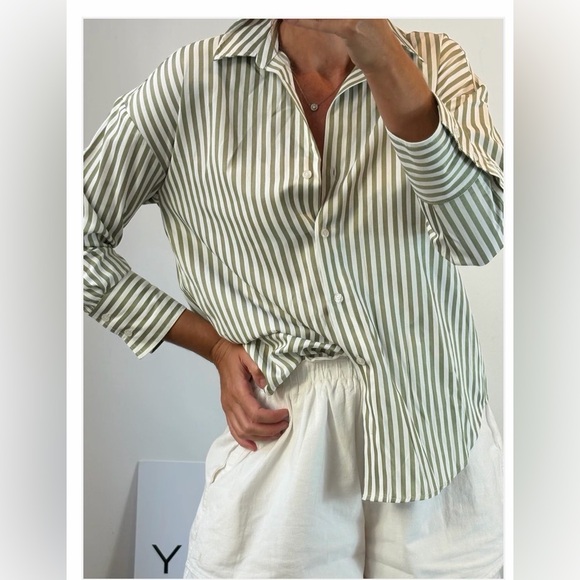 Zara Tops - Zara Striped Green and White Shirt NWT